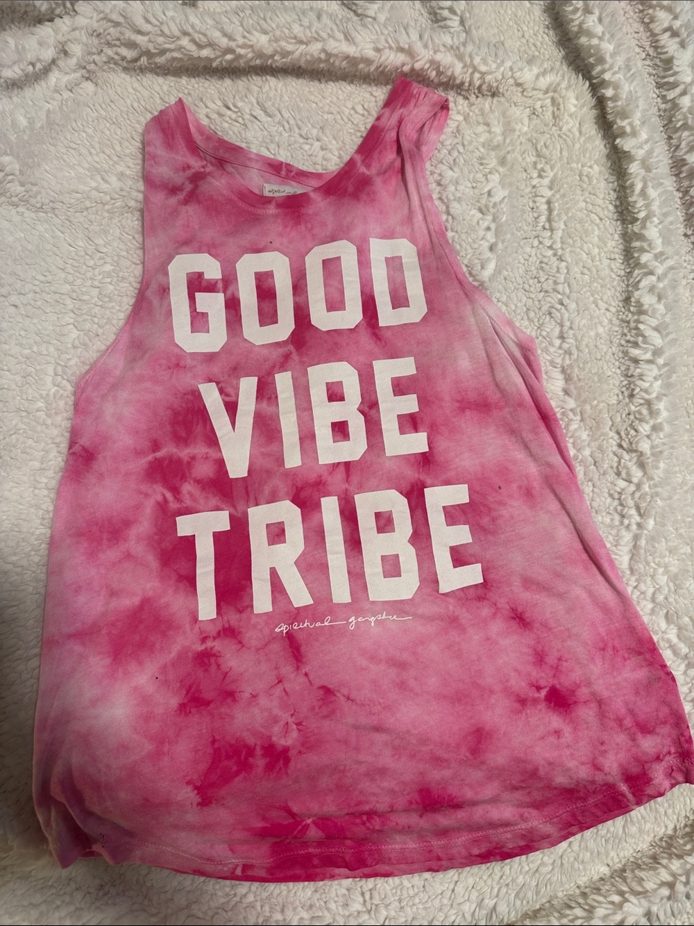 Spiritual Gangster || Women’s Pink Tie-Dye "Good Vibe Tribe" Tank (S)